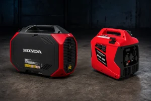 Prenosna inverterska agregata Honda EU32i in SPARK 3500i, obrnjena drug proti drugemu.